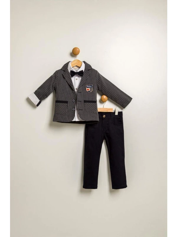 Pollito Erkek Çocuk Çizgili Iki Cepli Ceket 4'lü Takım Elbise