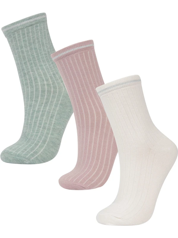 DeFacto Kadın 3'lü Pamuklu Uzun Çorap B6100AXNS