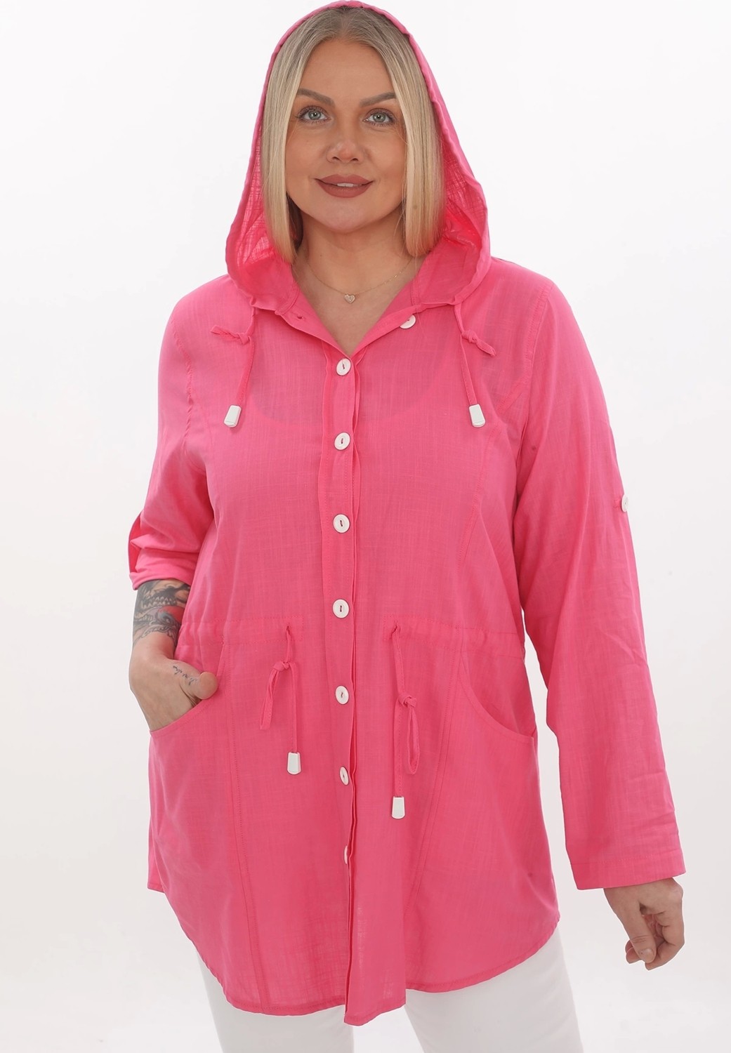 Lady Majestic Cotton Büyük Beden Kapüşonlu Mevsimlik Ceket görsel 3