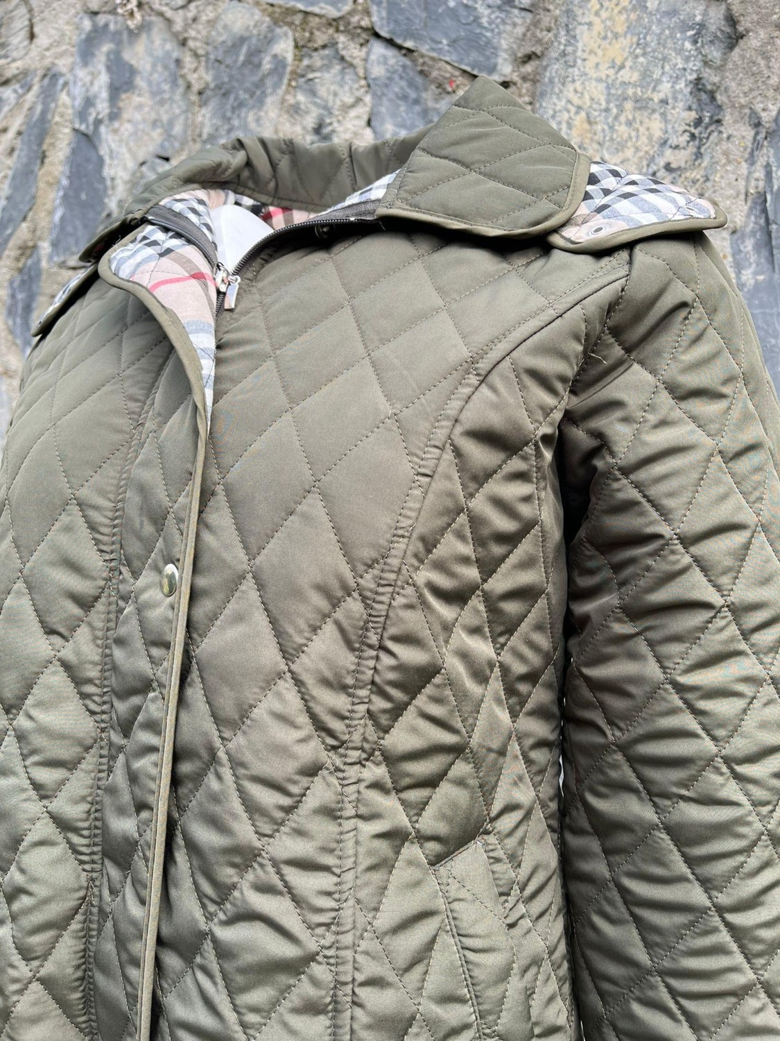 Vetre Kadın Büyük Beden Ekose 105 Cm Mevsimlik Haki Kapitone Mont 1044 görsel 4