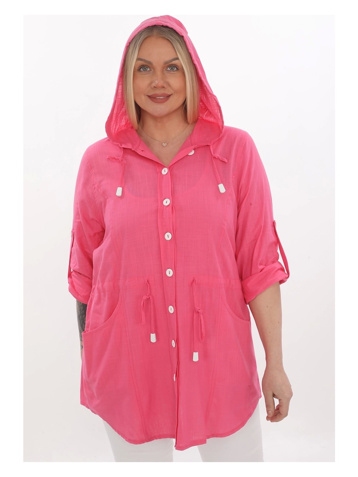 Lady Majestic Cotton Büyük Beden Kapüşonlu Mevsimlik Ceket