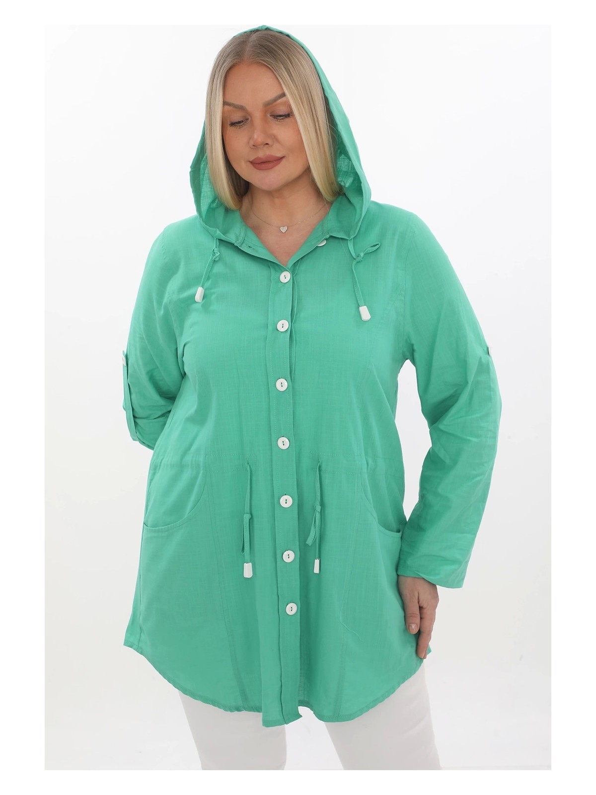 Lady Majestic Cotton Büyük Beden Kapüşonlu Mevsimlik Ceket