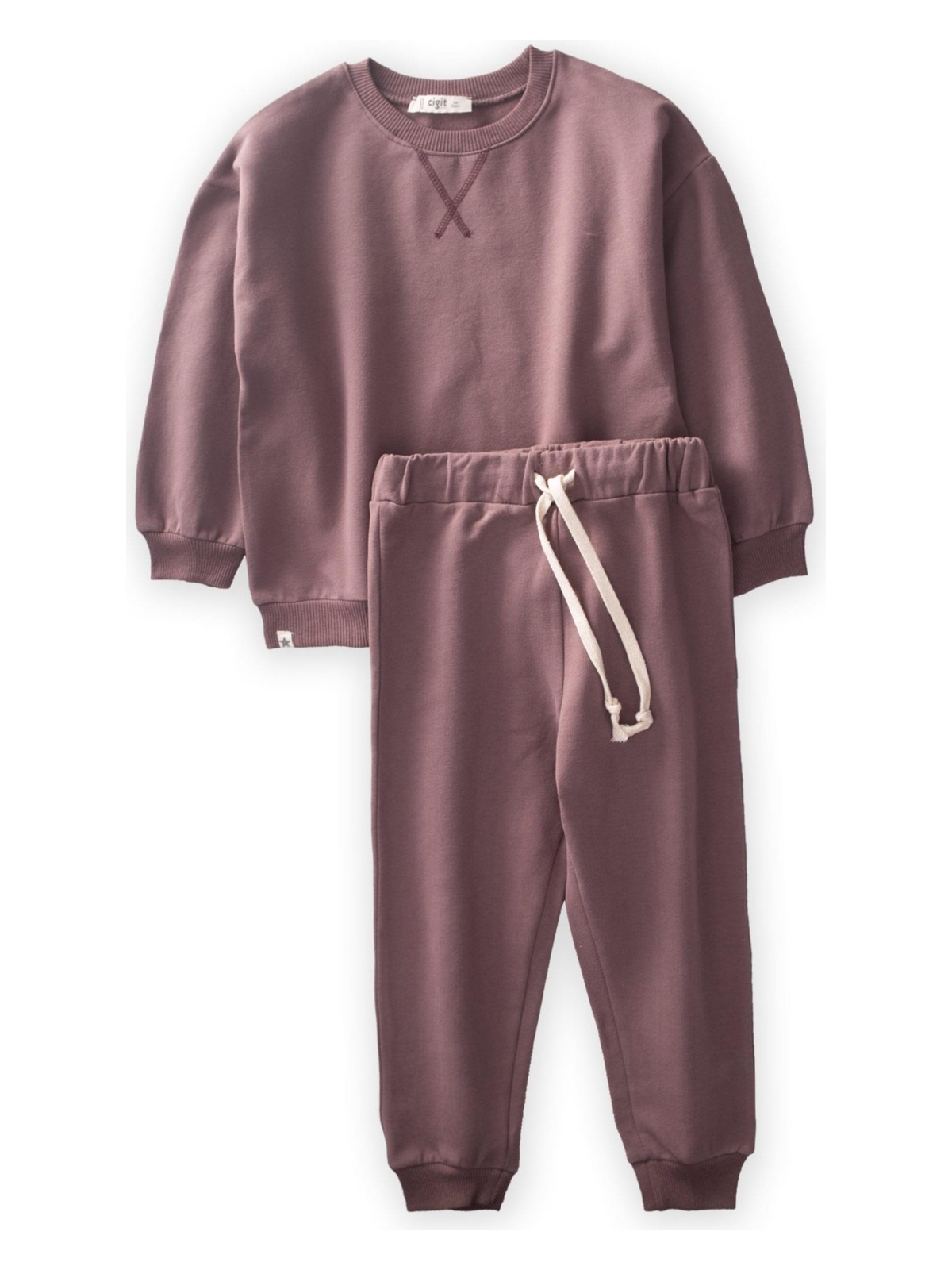 Cigit Basic Karyoka Detaylı Sweatshirt Takım Mürdüm