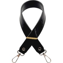 Angel Çanta Aksesuar Rugan Deri 42X2.5 cm Kancalı Tek Çanta Sapı Siyah Renk Gümüş Metalli