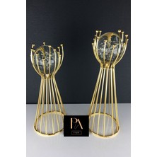 Palpe Gold Kabarcık Küre 2'li Metal Biblo Obje Ev Aksesuar Masa Konsol Orta Sehpa Dresuar Salon Ofis Dekor