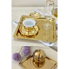 AlbiFoni Paslanmaz Çelik Gold Renk Sunum Tepsisi 21 X21 cm Çay Kahve Pasta Tatlı Servis Sunum Tepsisi 1 Adet