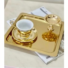 AlbiFoni Paslanmaz Çelik Gold Renk Sunum Tepsisi 21 X21 cm Çay Kahve Pasta Tatlı Servis Sunum Tepsisi 1 Adet