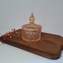 Ramdet Masaüstü Cam Şekerlik Amber Kristal Drajelik 11-9 cm Bal Rengi Dekoratif Şekerlik