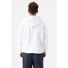 Gothamvibes Erkek Oversize Fermuarlı Kapüşonlu Beyaz Sweatshirt