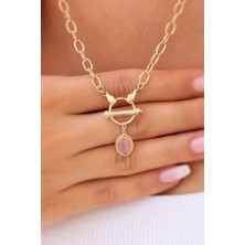 By Milo Jewellery 14 Ayar Altın Pembe Taşlı Tasarım Kolye