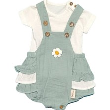 Popshops Baby 723PS Kız Bebek Çiçek Nakışlı Mint Romper Takım