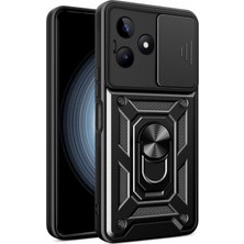 Case 4u Realme C53 4g Kılıf Kamera Korumalı Sürgülü Vega Yüzüklü Armor Military Tank Zırh Siyah