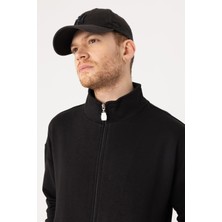 Gothamvibes Erkek Siyah Dik Yaka Fermuarlı Oversize Sweatshirt