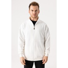 Gothamvibes Erkek Krem Dik Yaka Fermuarlı Oversize Sweatshirt