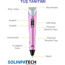 Solinpatech Pembe 3D Pen Üç Boyutlu Yazıcı Kalem ve Grafik Yazı Tableti Set (10 Adet 5 Metre Filament USB Kablo Dahil)