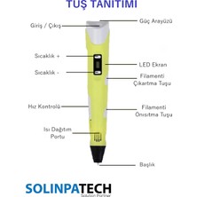 Solinpatech Sarı 3D Pen Üç Boyutlu Yazıcı Kalem ve Grafik Yazı Tableti Set (10 Adet 5 Metre Filament USB KABLO Dahil)