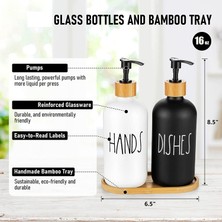 Humble Mutfak Lavabosu Için El ve Bulaşık Sabunu Dispenseri - Çiftlik Evi Mutfak Sabunu Dispenseri Tepsili Set (Siyah Beyaz) (Yurt Dışından)