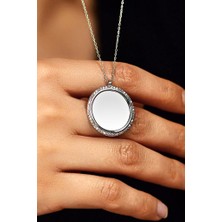 Roza Silver Zirkon Taşlı Rodyum Yuvarlak Isimli Gümüş Kolye