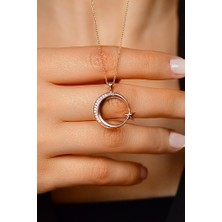 Roza Silver Zirkon Taşlı Rose  Ay Yıldız Bayrak Gümüş Kolye