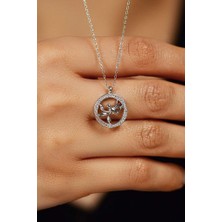 Roza Silver Zirkon Taşlı Rodyum Yuvarlak Kuş Yuvası Gümüş Kolye