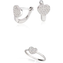 Dkmn Silver 925 Ayar Gümüş Zirkon Taşlı Kalp Takı Seti