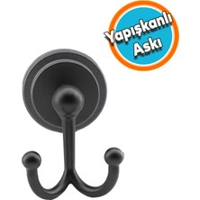 Nzb Siyah Renk Metal Sağlam Aparat Bornoz Havlu Asma Askı Banyo Lavabo Çatal Yapışkanlı 2'li Askılık