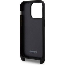 Lacoste iPhone 14 Pro Max Kılıf Lacoste Orjinal Lisanslı Pu Pike Desen Askılı Ikonik Timsah Logolu Siyah