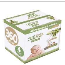 Baby Turco Bebek Bezi Doğadan Beden:4 (8-14 Kg) Maxi 360 Adet Fırsat Bonus Paket