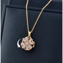 Power Es Kararmaz Paslanmaz Altın Kaplama Dönen Yonca Modeli Gold Renk Çelik Zincir Kolye