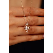 Roza Silver Zirkon Taşlı Rose Incili Kafes Gümüş Kolye
