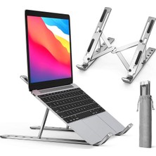 Deppo Trend Kademeli Ayarlanabilir Metal Laptop Standı Gümüş Renkli Hafif Katlanabilir Tablet Tutucu