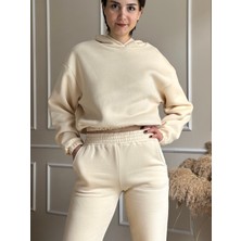 Nidi Store Şardonlu Beli ve Bilekleri Lastikli Kapüşonlu Eşofman Takım