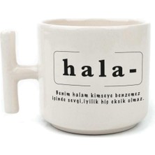 Mor Mürekkep Hala Baskılı Beyaz Kulplu T Kupa