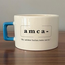 Mor Mürekkep Amca Baskılı Mavi Kulplu C Fincan