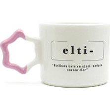 Mor Mürekkep Elti Baskılı Pembe Kulplu Yıldız Kupa