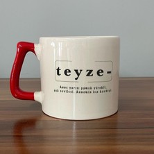 Mor Mürekkep Teyze Baskılı Kırmızı Kulplu D Kupa