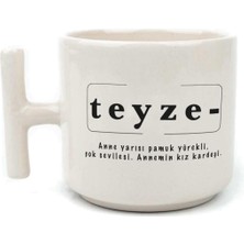 Mor Mürekkep Teyze Baskılı Beyaz Kulplu T Kupa