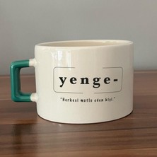 Mor Mürekkep Yenge Baskılı Yeşil Kulplu C Fincan