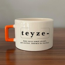 Mor Mürekkep Teyze Baskılı Turuncu Kulplu C Fincan