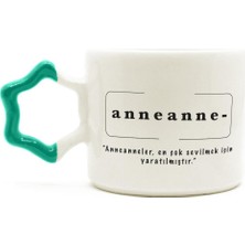 Mor Mürekkep Anneanne Baskılı Yeşil Kulplu Yıldız Kupa