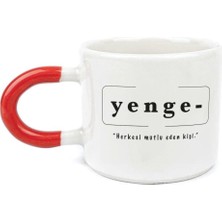 Mor Mürekkep Yenge Baskılı Kırmızı Kulplu U Kupa