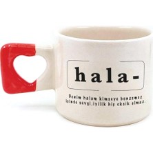 Mor Mürekkep Hala Baskılı Kırmızı Kulplu Kalp Kupa