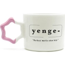 Mor Mürekkep Yenge Baskılı Pembe Kulplu Yıldız Kupa