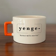 Mor Mürekkep Yenge Baskılı Turuncu Kulplu C Fincan