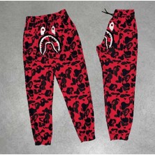 Tarz Yeri Erkek Bape Shark Dijital Baskılı Eşofman Altı - Kırmızı