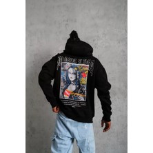 Tarz Yeri Erkek Baskılı Kapüşonlu ve Kanguru Cepli Sweat - Siyah