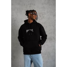 Tarz Yeri Erkek Kordon Ipli Baskılı Kapüşonlu Sweatshirt - Siyah