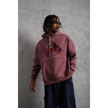 Tarz Yeri Erkek Eldiven Baskılı Kapüşonlu Sweat - Gül Kurusu