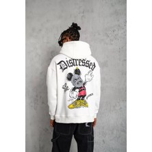 Tarz Yeri Erkek Üç Iplik Baskılı Kapüşonlu  Sweat - Beyaz