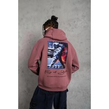 Tarz Yeri Erkek Astronot Baskılı Kapüşonlu Sweat - Gül Kurusu